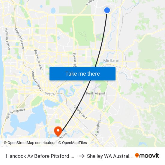 Hancock Av Before Pitsford CH to Shelley WA Australia map