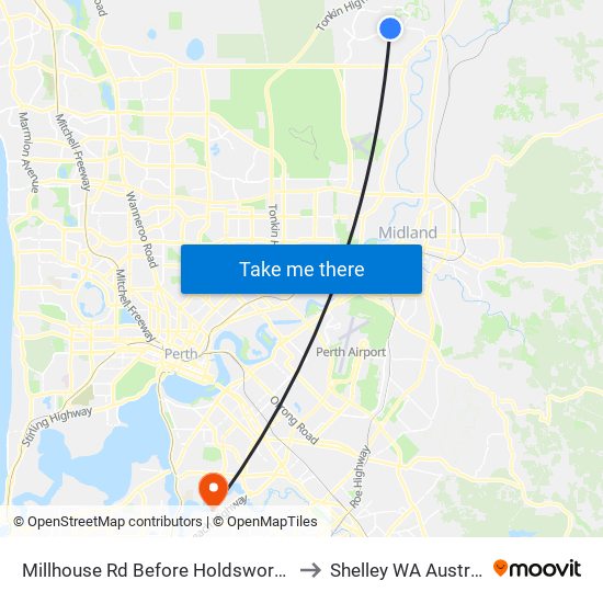 Millhouse Rd Before Holdsworth Av to Shelley WA Australia map