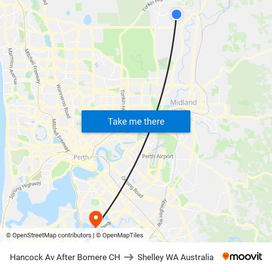 Hancock Av After Bomere CH to Shelley WA Australia map