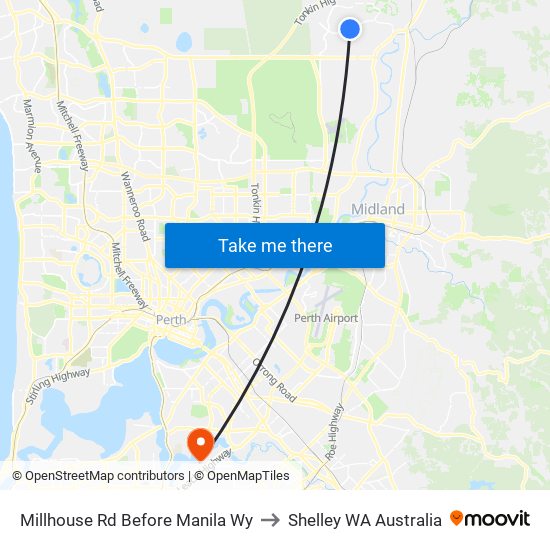 Millhouse Rd Before Manila Wy to Shelley WA Australia map