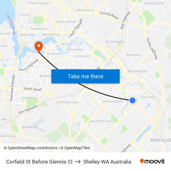 Corfield St Before Glennis Cl to Shelley WA Australia map