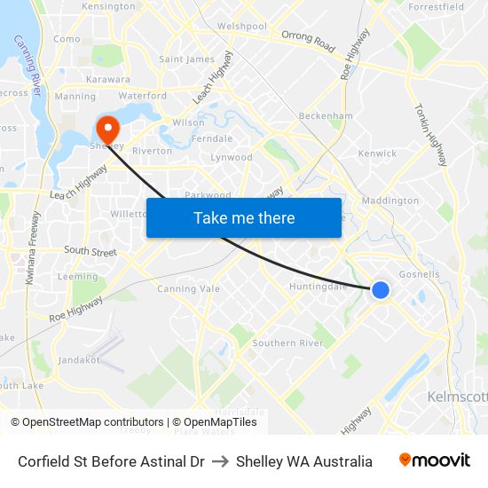 Corfield St Before Astinal Dr to Shelley WA Australia map