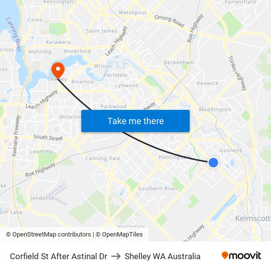 Corfield St After Astinal Dr to Shelley WA Australia map