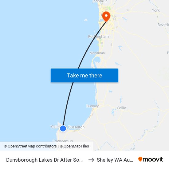 Dunsborough Lakes Dr After Somerset Rd to Shelley WA Australia map