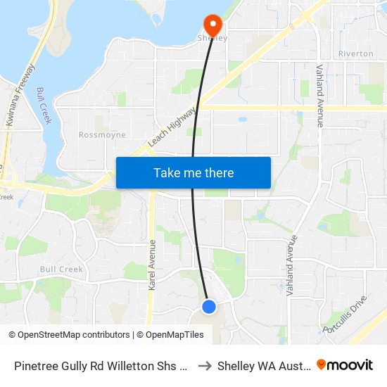 Pinetree Gully Rd Willetton Shs Stand 2 to Shelley WA Australia map