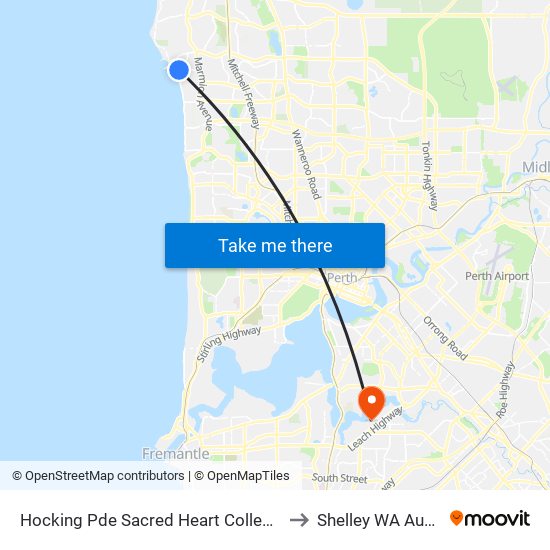 Hocking Pde Sacred Heart College Stand 3 to Shelley WA Australia map