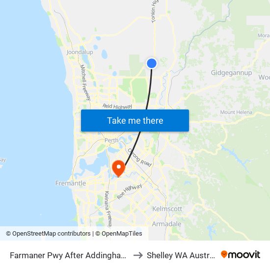 Farmaner Pwy After Addingham Dr to Shelley WA Australia map