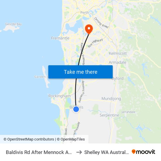 Baldivis Rd After Mennock App to Shelley WA Australia map