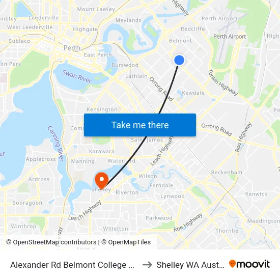 Alexander Rd Belmont College Stand 3 to Shelley WA Australia map