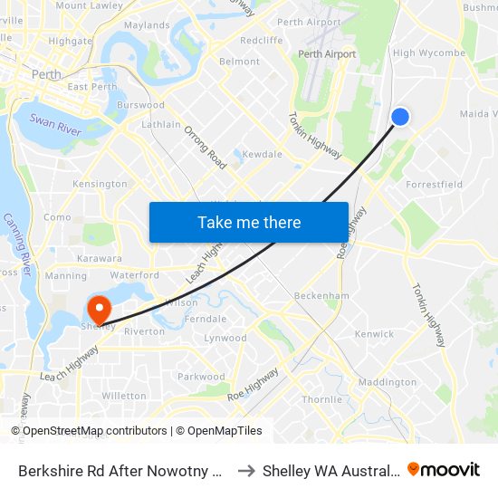 Berkshire Rd After Nowotny Wy to Shelley WA Australia map