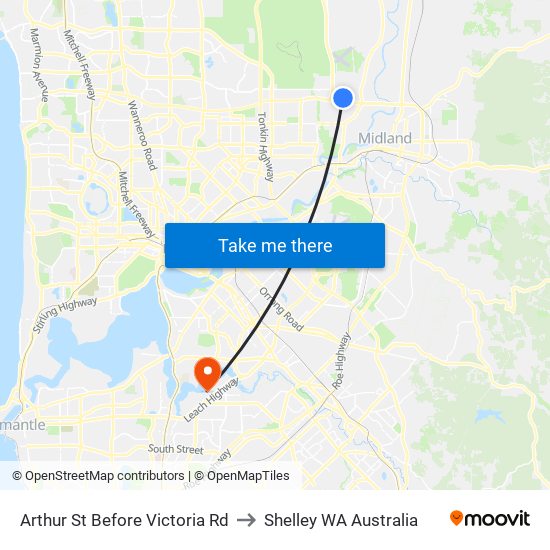 Arthur St Before Victoria Rd to Shelley WA Australia map