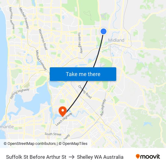 Suffolk St Before Arthur St to Shelley WA Australia map