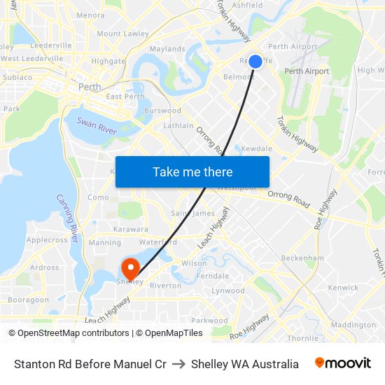 Stanton Rd Before Manuel Cr to Shelley WA Australia map