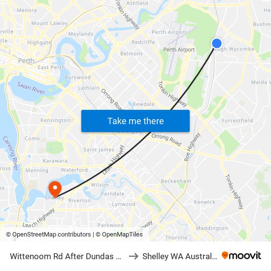 Wittenoom Rd After Dundas Rd to Shelley WA Australia map