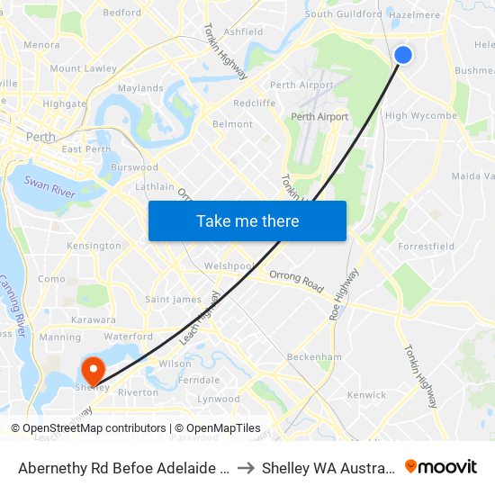 Abernethy Rd Befoe Adelaide St to Shelley WA Australia map