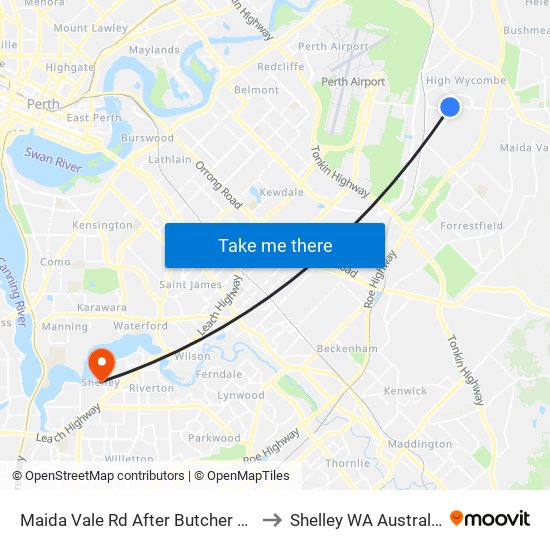 Maida Vale Rd After Butcher Rd to Shelley WA Australia map