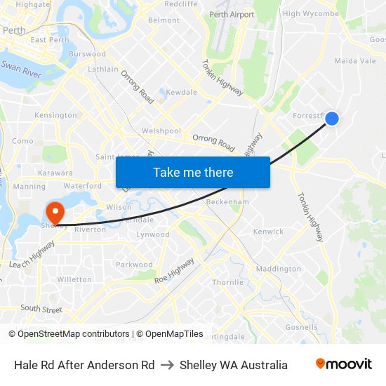 Hale Rd After Anderson Rd to Shelley WA Australia map