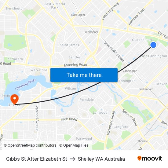Gibbs St After Elizabeth St to Shelley WA Australia map