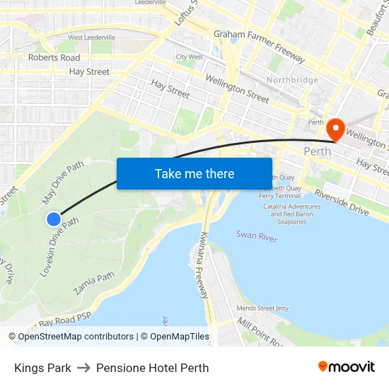Kings Park to Pensione Hotel Perth map