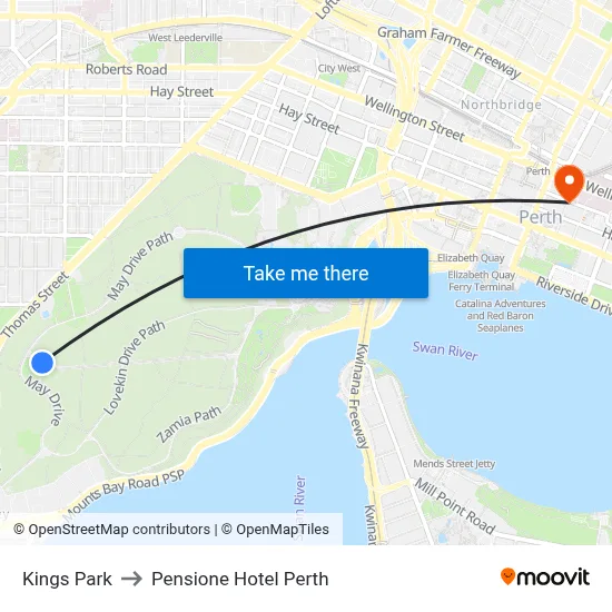 Kings Park to Pensione Hotel Perth map