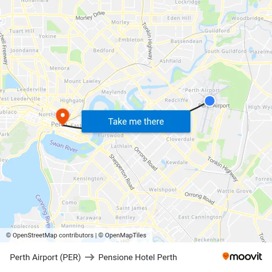 Perth Airport (PER) to Pensione Hotel Perth map