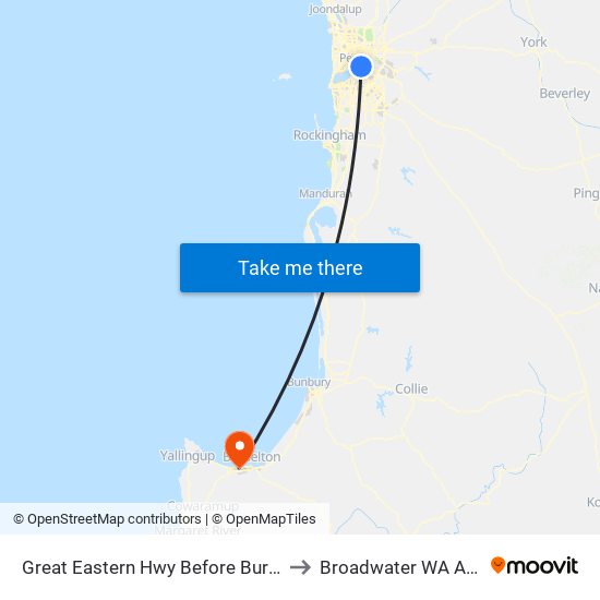 Great Eastern Hwy Before Burswood Rd to Broadwater WA Australia map