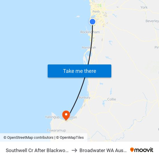 Southwell Cr After Blackwood Av to Broadwater WA Australia map