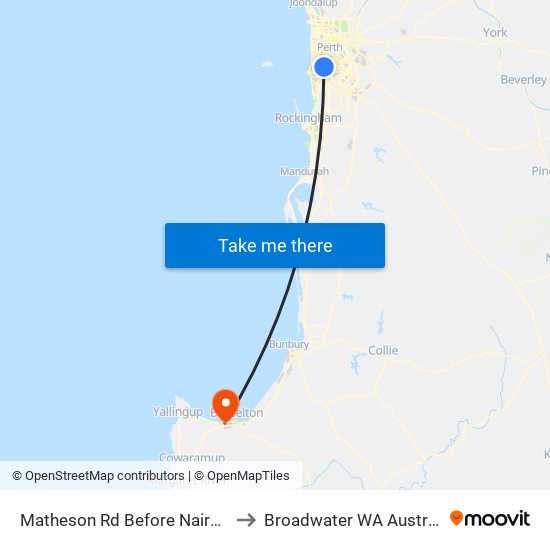 Matheson Rd Before Nairn Rd to Broadwater WA Australia map