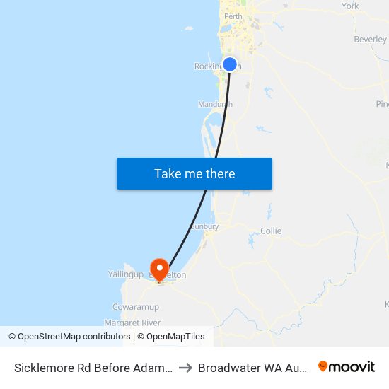 Sicklemore Rd Before Adamson Rd to Broadwater WA Australia map