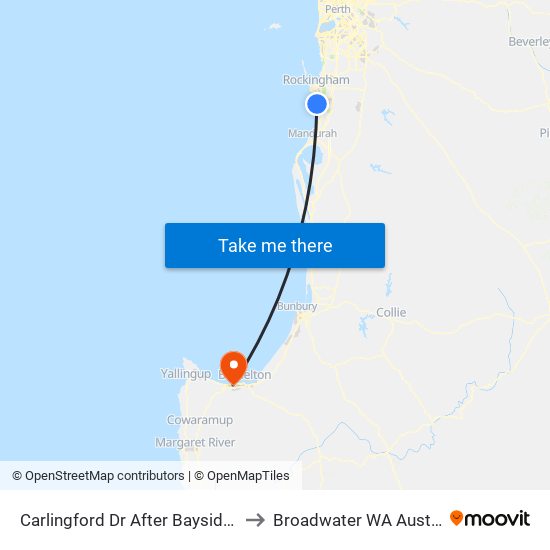 Carlingford Dr After Bayside Bvd to Broadwater WA Australia map