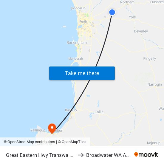 Great Eastern Hwy Transwa Wundowie to Broadwater WA Australia map