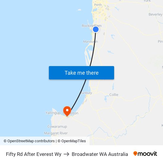Fifty Rd After Everest Wy to Broadwater WA Australia map