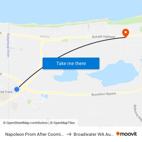 Napoleon Prom After Coomidup Bvd to Broadwater WA Australia map