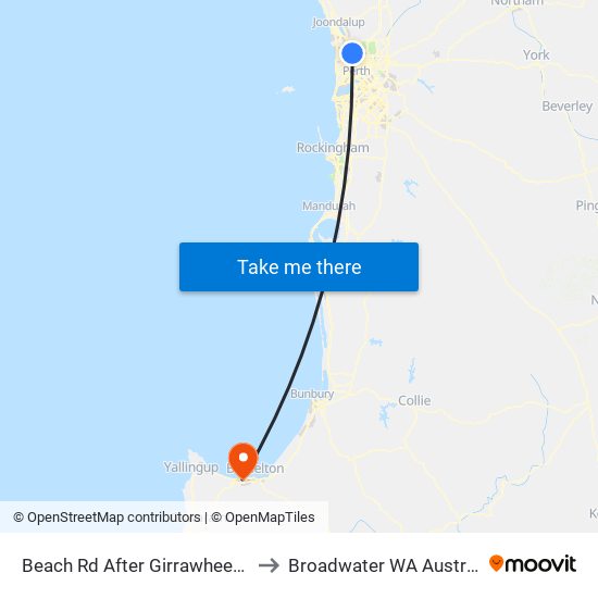 Beach Rd After Girrawheen Av to Broadwater WA Australia map
