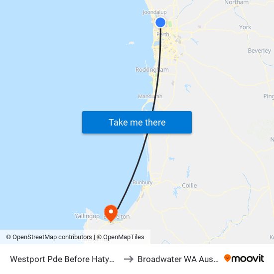 Westport Pde Before Hatyman Dr to Broadwater WA Australia map
