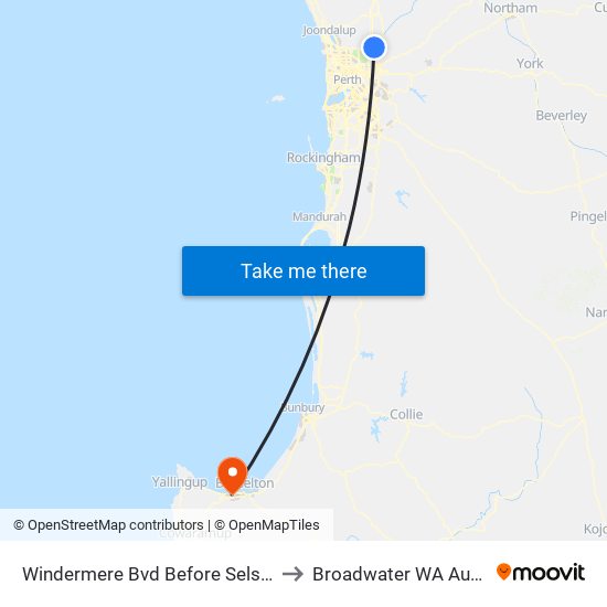 Windermere Bvd Before Selset Lane to Broadwater WA Australia map