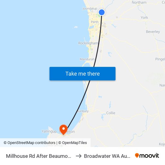 Millhouse Rd After Beaumonde Gra to Broadwater WA Australia map