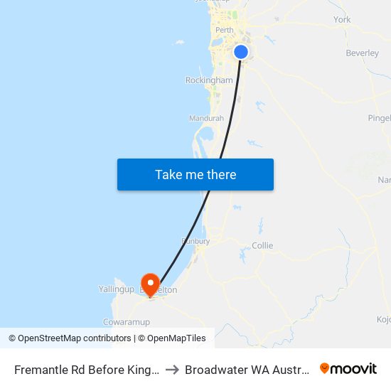 Fremantle Rd Before King St to Broadwater WA Australia map