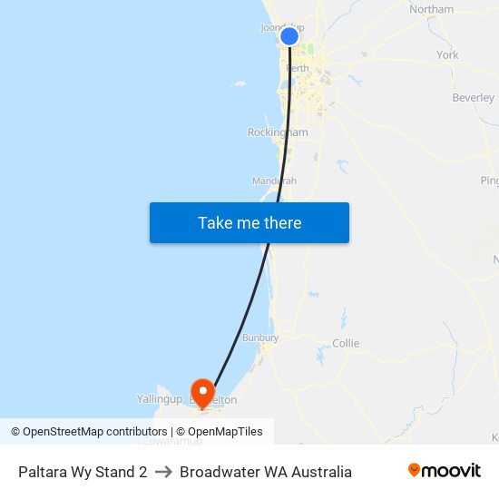 Paltara Wy Stand 2 to Broadwater WA Australia map