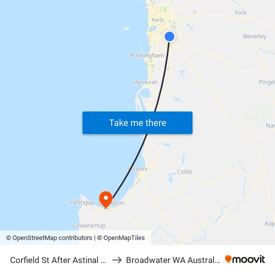 Corfield St After Astinal Dr to Broadwater WA Australia map