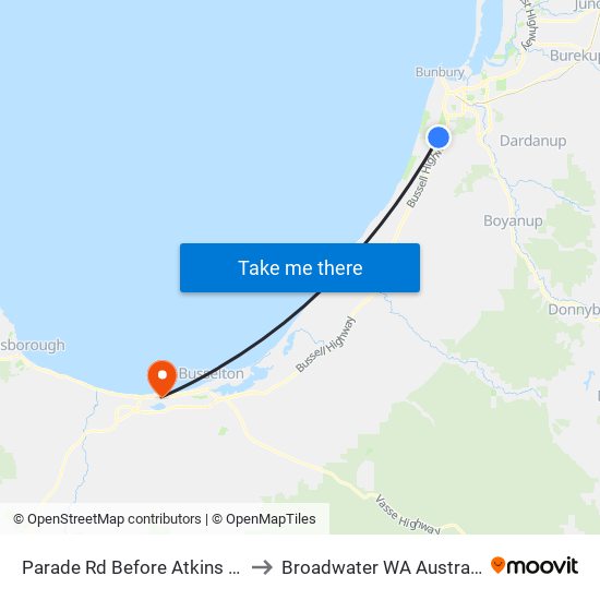 Parade Rd Before Atkins Rd to Broadwater WA Australia map