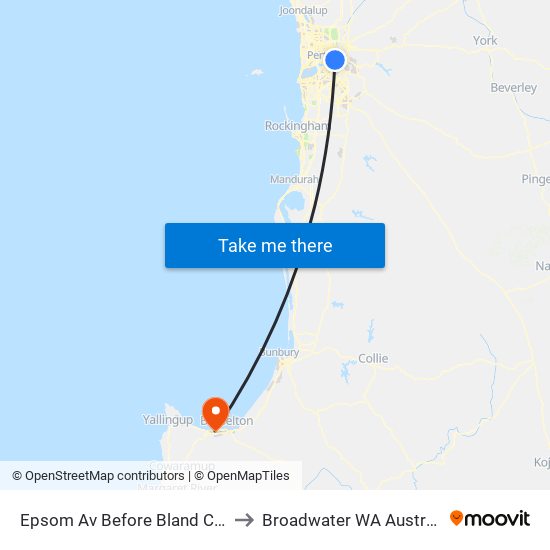 Epsom Av Before Bland Cres to Broadwater WA Australia map