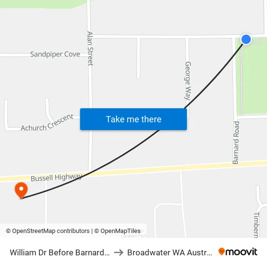 William Dr Before Barnard Rd to Broadwater WA Australia map