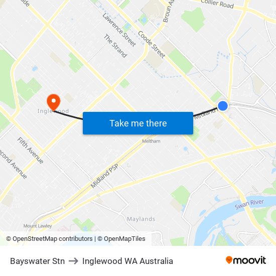 Bayswater Stn to Inglewood WA Australia map