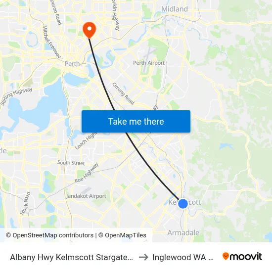 Albany Hwy Kelmscott Stargate Shopping Ctr to Inglewood WA Australia map