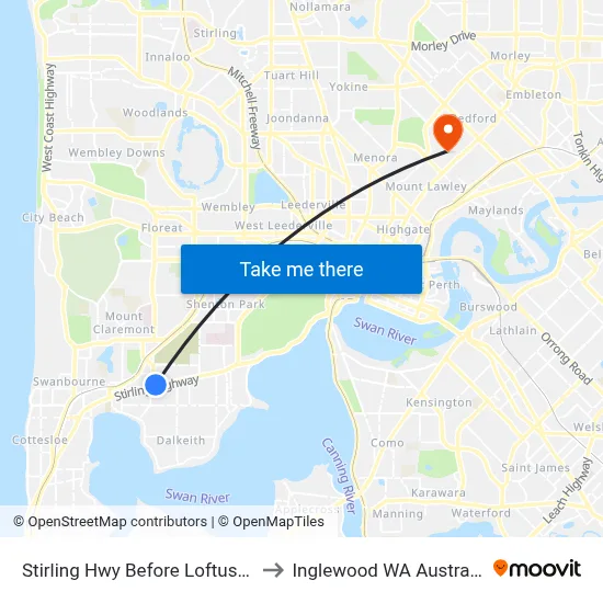 Stirling Hwy Before Loftus St to Inglewood WA Australia map
