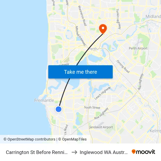 Carrington St Before Rennie Cr to Inglewood WA Australia map