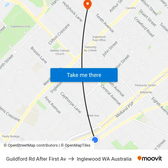 Guildford Rd After First Av to Inglewood WA Australia map