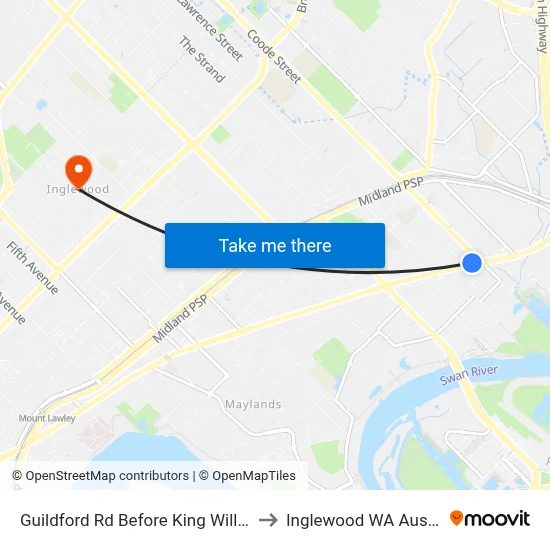 Guildford Rd Before King William St to Inglewood WA Australia map