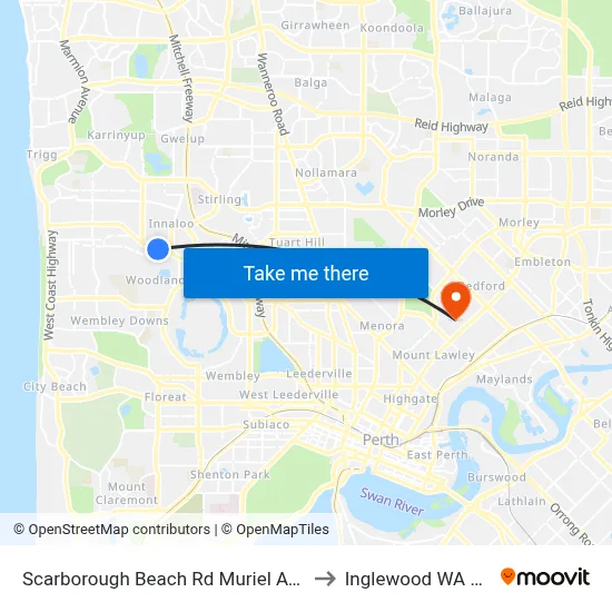 Scarborough Beach Rd Muriel Avenue Cat Id 8 to Inglewood WA Australia map